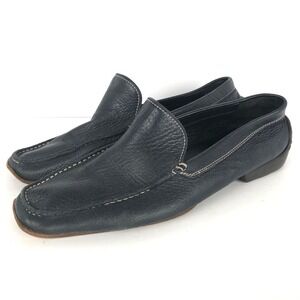 LOEWE Pebbled Leather Square Toe Loafers Made in Italy Men's 43 10 Navy Blue